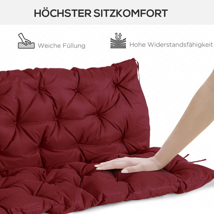 Red outdoor bench cushion with ties, 3-seater, 150x98x8 cm