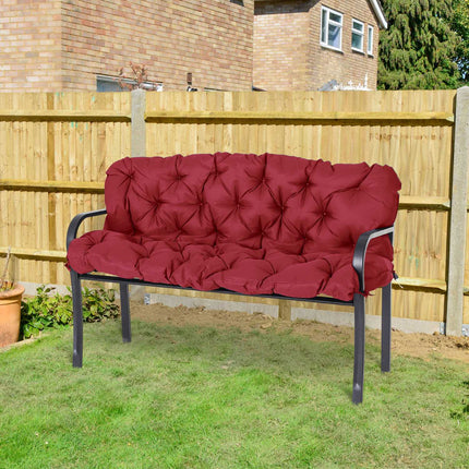 Red outdoor bench cushion with ties, 3-seater, 150x98x8 cm