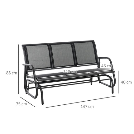 3-seater metal garden swing bench, weatherproof, black