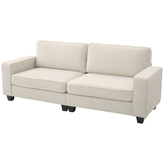 Sofa 3-osobowa, kanapa z podłokietnikami, poduszkami oparcia, sofa do salonu z pokrowcem na sznurek, rdzeń sprężynowy, sofa tapicerowana do salonu, sypialni 227 x 84 x 87 cm, kremowo-biały Aosom