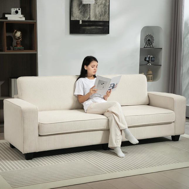 Sofa 3-osobowa, kanapa z podłokietnikami, poduszkami oparcia, sofa do salonu z pokrowcem na sznurek, rdzeń sprężynowy, sofa tapicerowana do salonu, sypialni 227 x 84 x 87 cm, kremowo-biały Aosom