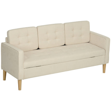 3-seater velvet sofa, storage, wooden legs, cream white