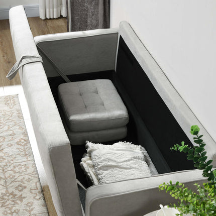 3-seat upholstered sofa with storage, armrests, light grey