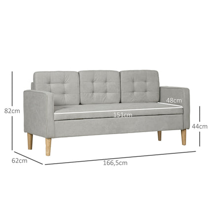3-seat upholstered sofa with storage, armrests, light grey