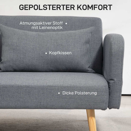 Gray 3-seater sofa bed, adjustable back, linen look