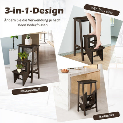 3-step folding stair bench with rotating steps and carrying handle, climbing aid, brown, up to 310 kg