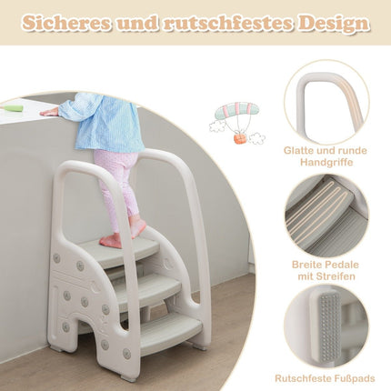 3 step step stool for children climbing aid with safety handles 50 kg load capacity grey