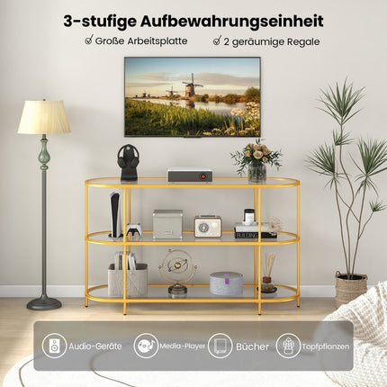 3-tier TV cabinet TV stand for TVs up to 65 inches gold 140 x 41 x 82 cm