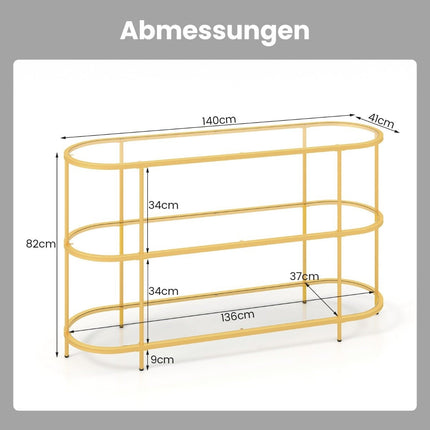 3-tier TV cabinet TV stand for TVs up to 65 inches gold 140 x 41 x 82 cm