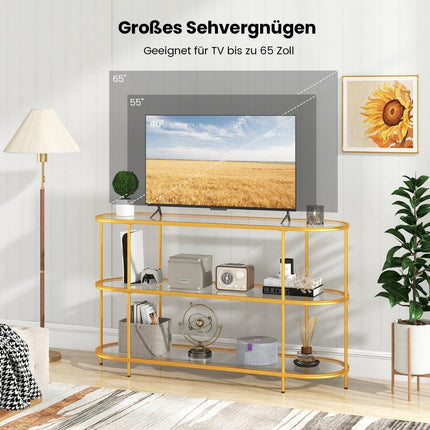 3-tier TV cabinet TV stand for TVs up to 65 inches gold 140 x 41 x 82 cm