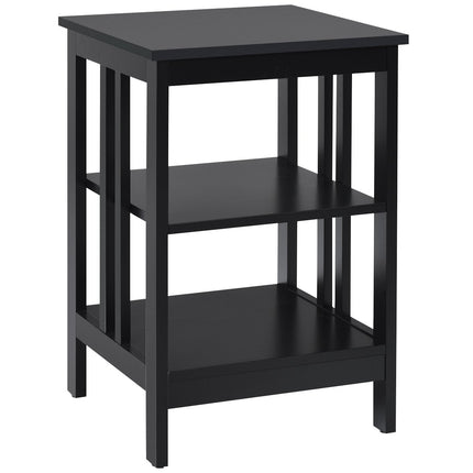 3 tier bedside table with shelf for bedroom 40x40x61cm black II-shaped