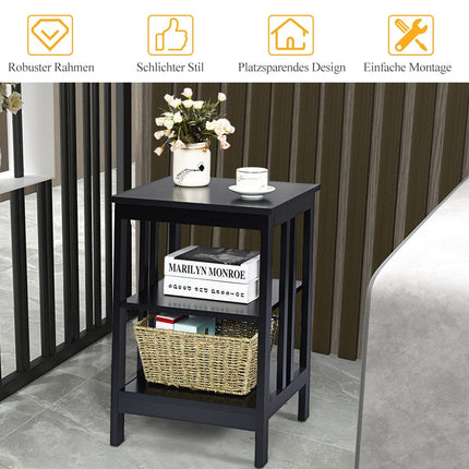 3 tier bedside table with shelf for bedroom 40x40x61cm black II-shaped