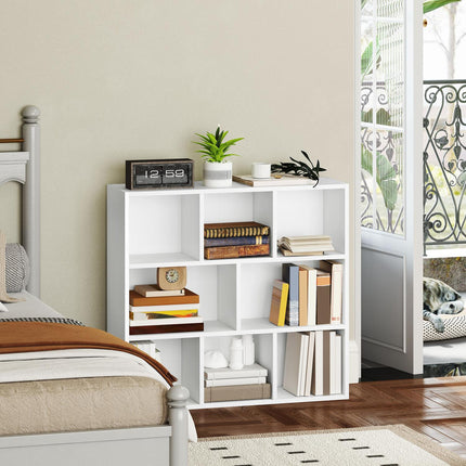 3-Tier Bookshelf, 8 Compartments, White Particleboard