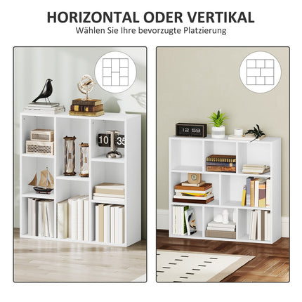 3-Tier Bookshelf, 8 Compartments, White Particleboard