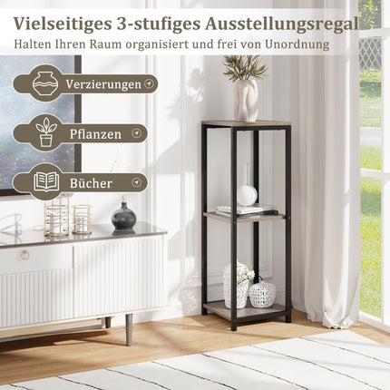 3 tier metal plant stand with anti-tip protection wooden flower stand 30.5 x 30.5 x 91.5 cm