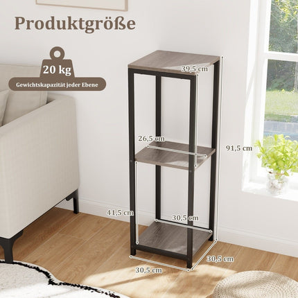 3 tier metal plant stand with anti-tip protection wooden flower stand 30.5 x 30.5 x 91.5 cm