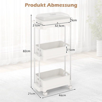 3-tier rolling cart multifunctional storage cart with removable cover white