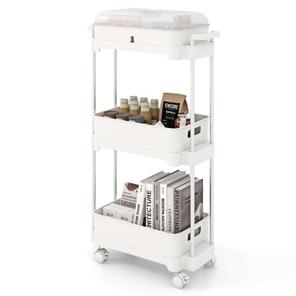 3-tier rolling cart multifunctional storage cart with removable cover white