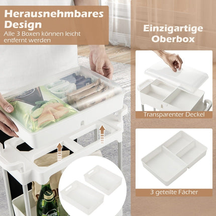 3-tier rolling cart multifunctional storage cart with removable cover white