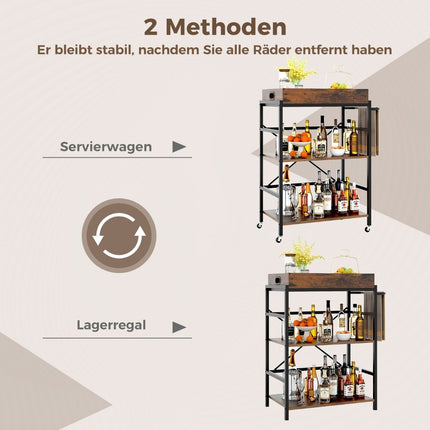 3 tier serving trolley kitchen trolley with removable tray & handle 73 x 40 x 94 cm brown + black