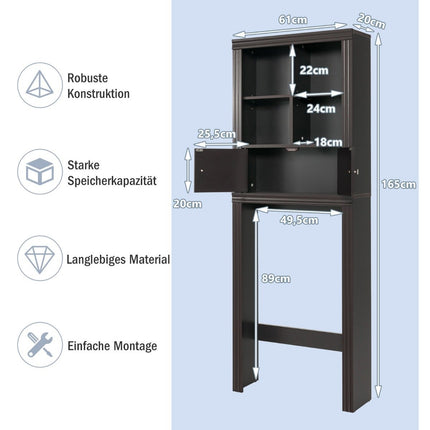 3-tier toilet shelf space-saving bathroom shelf with 4 open compartments 60 x 20 x 165 cm brown