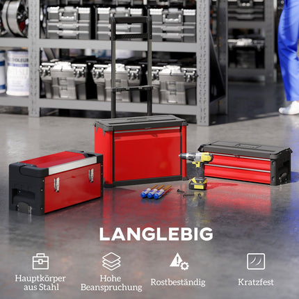 3-Tier Toolbox Set with Wheels, Steel & Plastic
