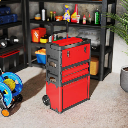 3-Tier Toolbox Set with Wheels, Steel & Plastic