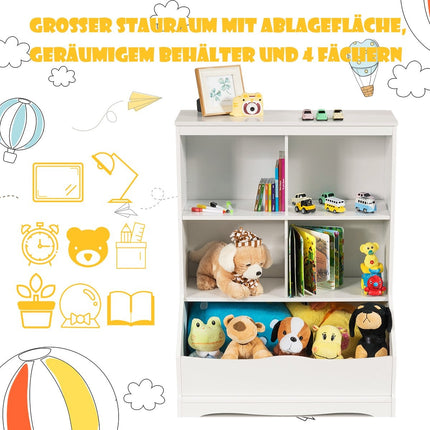 3-tier toy cabinet with four open compartments and a box 67 x 40 x 88 cm white