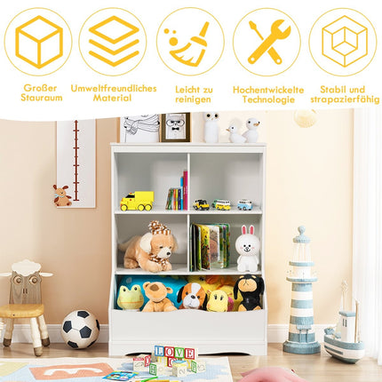 3-tier toy cabinet with four open compartments and a box 67 x 40 x 88 cm white