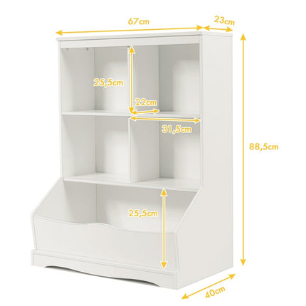 3-tier toy cabinet with four open compartments and a box 67 x 40 x 88 cm white