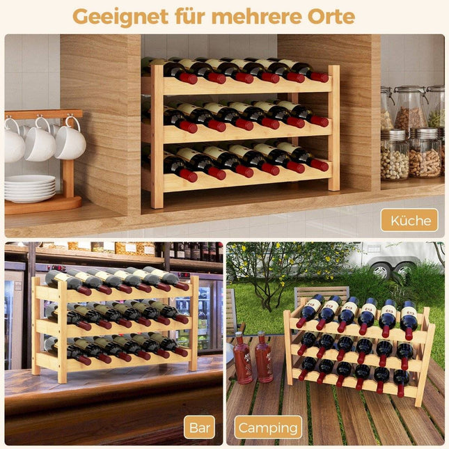 3 tier wine rack bamboo wine stand for 18 bottles 62 x 24 x 38 cm natural