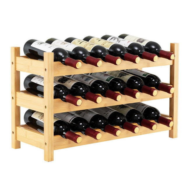3 tier wine rack bamboo wine stand for 18 bottles 62 x 24 x 38 cm natural