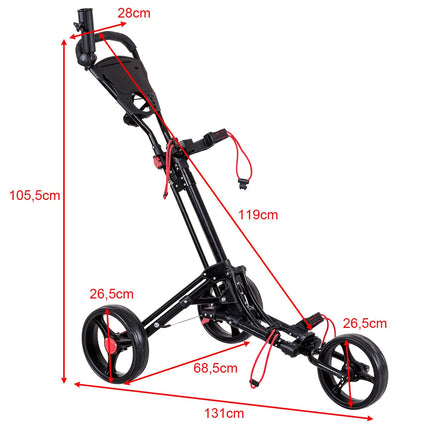 3-wheel golf trolley golf cart golf foldable simple push and pull cart black