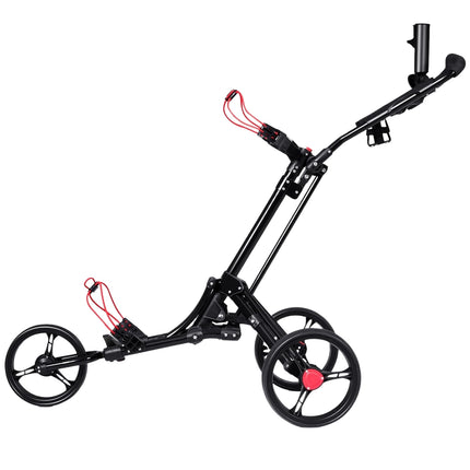 3-wheel golf trolley golf cart golf foldable simple push and pull cart black