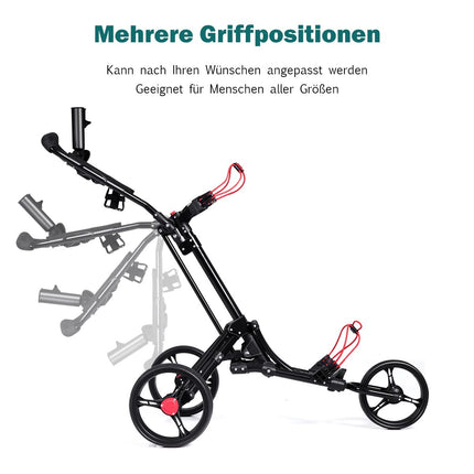 3-wheel golf trolley golf cart golf foldable simple push and pull cart black