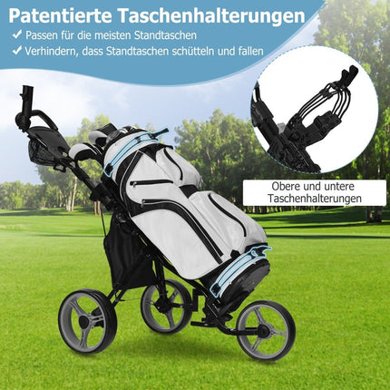 3 wheel golf trolley made of aluminum with umbrella holder & seat folding golf cart golf caddy gray