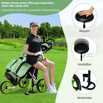 Green 3 Wheel Golf Cart with Folding Seat & Umbrella Holder