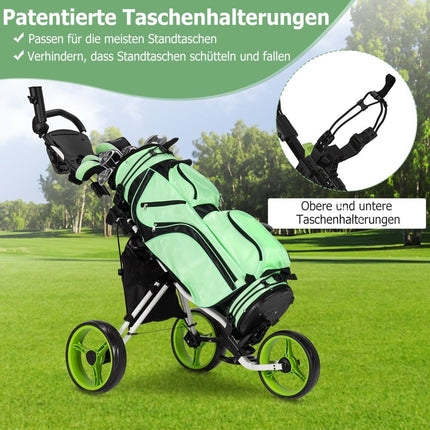 Green 3 Wheel Golf Cart with Folding Seat & Umbrella Holder
