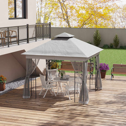 3x3 Pavilion with Double Roof, Water-Resistant Polyester