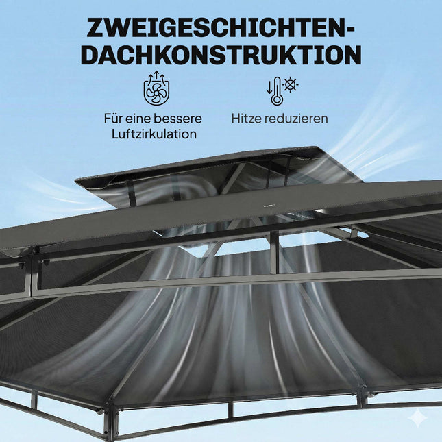 3x3m Garden Pavilion, Water-Resistant, Double Roof, Dark Grey