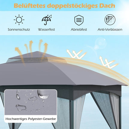 3x3 m Gazebo with Mosquito Net, Double Roof, Grey