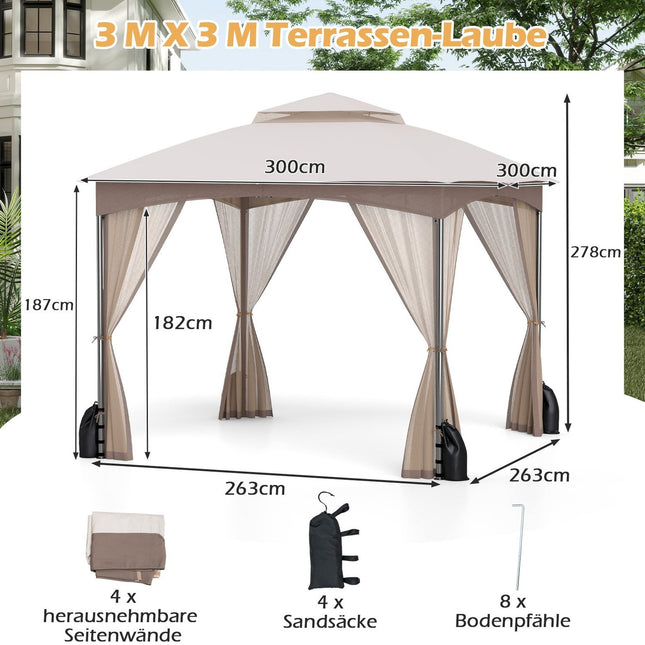 3x3 m Gazebo with Mosquito Net & Sandbags, Waterproof