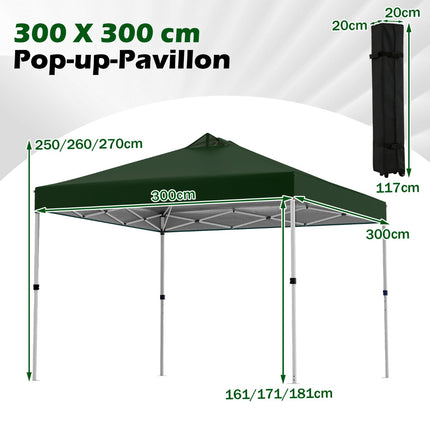 3 x 3 m Green Pop-Up Pavilion with Sandbags & Stakes