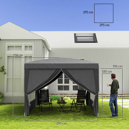 3 x 3 m Pavilion with 4 Sidewalls, UV Protection, Gray
