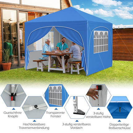 3x3 m Pop-Up Canopy Tent, 4 Removable Walls, Blue