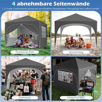 3x3 m Pop-Up Gazebo with 4 Removable Walls, Grey