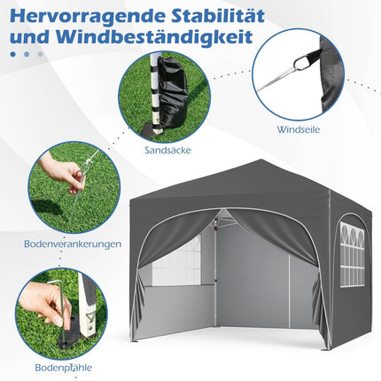 3x3 m Pop-Up Gazebo with 4 Removable Walls, Grey