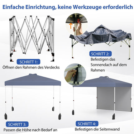 3 x 3 m Pop-Up Pavilion with Sidewall, Portable, Grey