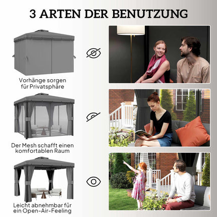 3x3m Waterproof Garden Pavilion with Double Roof