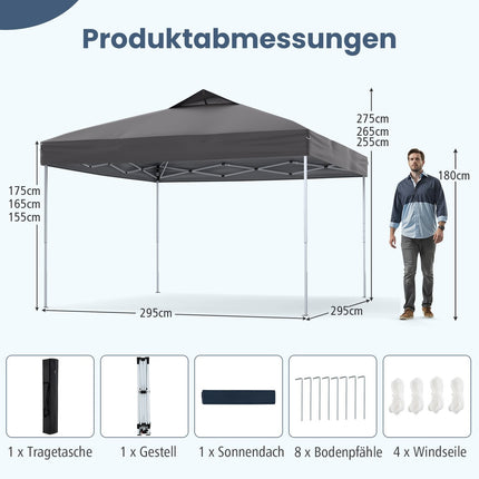 3x3m Waterproof Pop-Up Gazebo, UV 50+ Grey